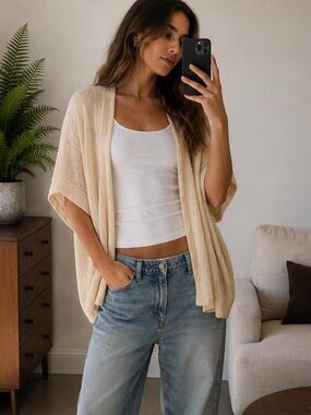 Joie Cream Linen Open-Front Knit Shrug